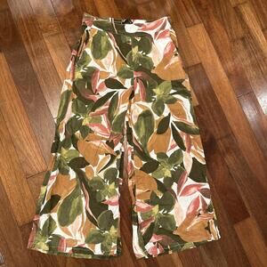 Tahari Wide Leg Pants Womens Small 100% Linen Tropical Floral Hippie Boho Beach